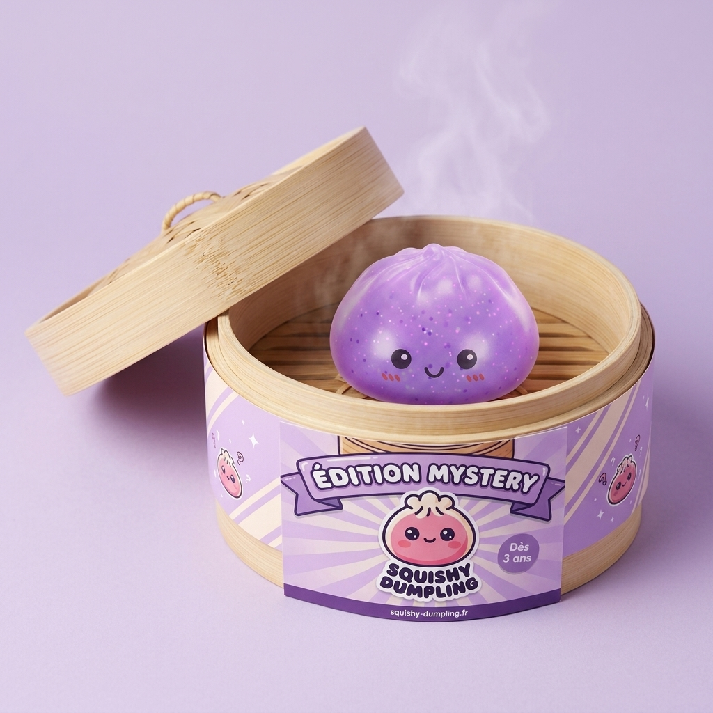 Dumpling Squishy Mystery Glow in the Dark Brokat w bambusowym koszyku
