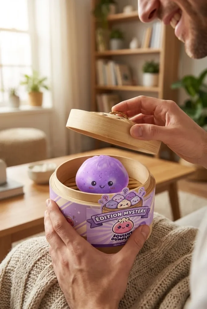 Dumpling Squishy Mystery Glow in the Dark Brokat podczas rozpakowywania