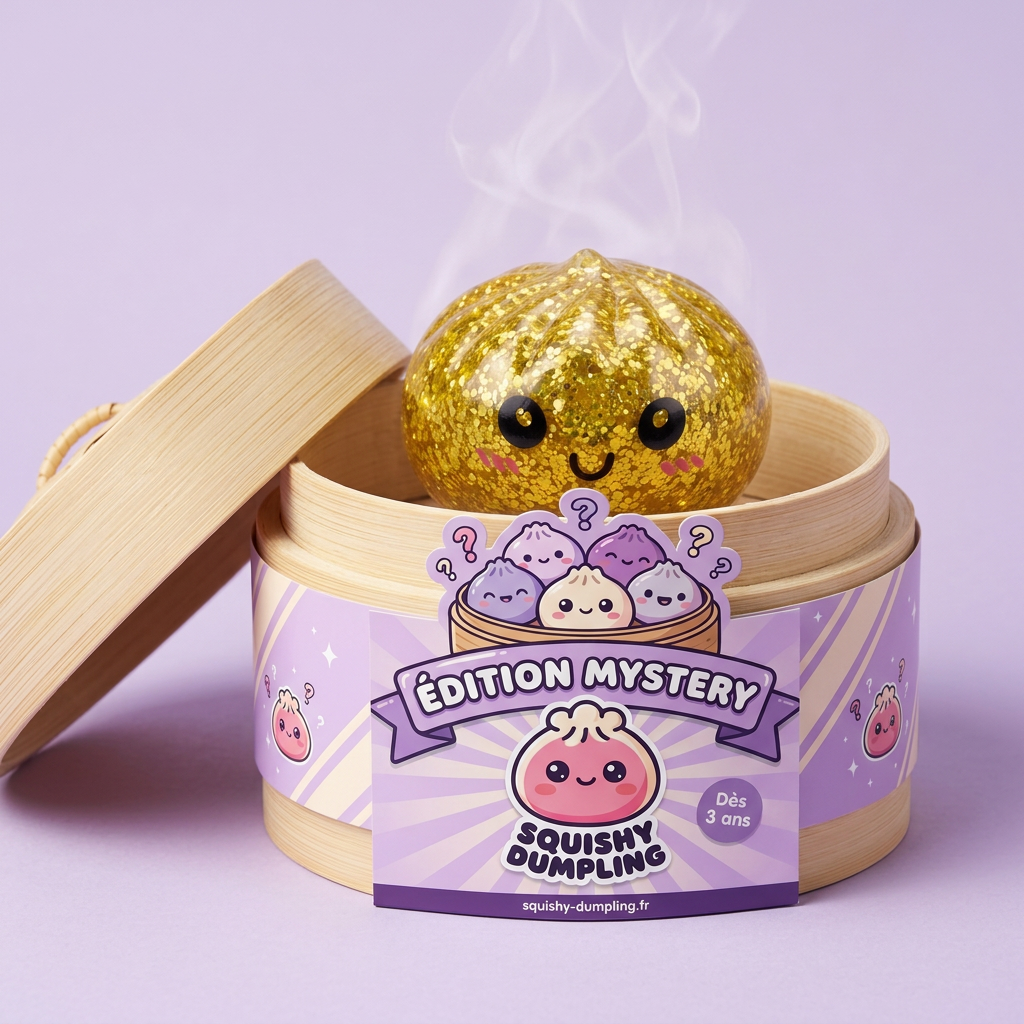 Squishy Dumpling Mystery Glitter Mini Set 3 szt. w bambusowym koszyku