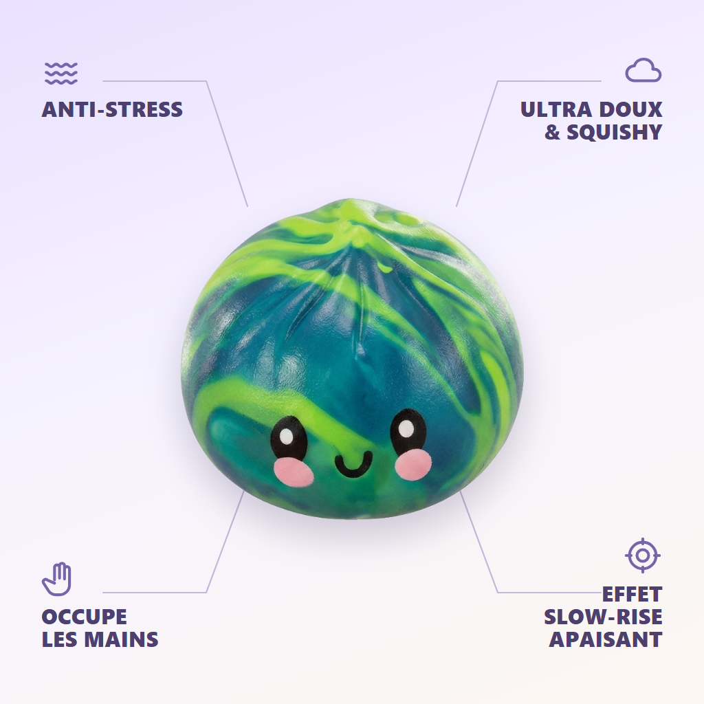 Dumpling Squishy Mystery Tie Dye Mini Niespodzianka infografika: najważniejsze zalety