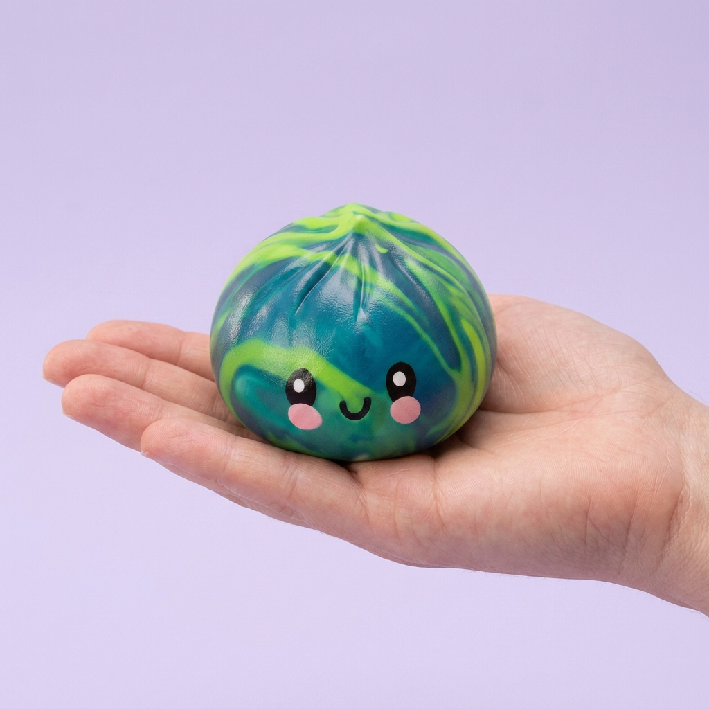 Dumpling Squishy Mystery Tie Dye Mini Niespodzianka w dłoni — porównanie rozmiaru