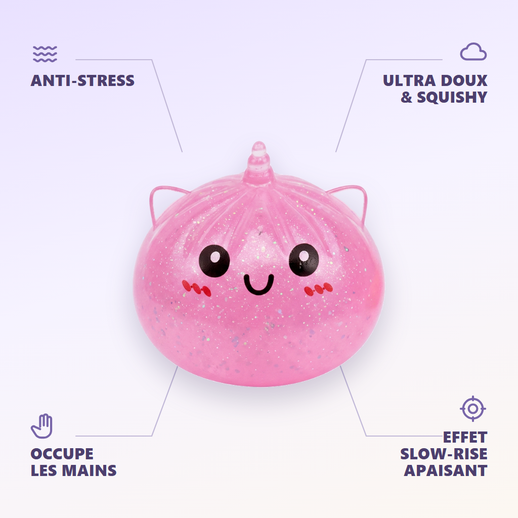 Dumpling Squishy Mystery Mini Jednorożec infografika: najważniejsze zalety