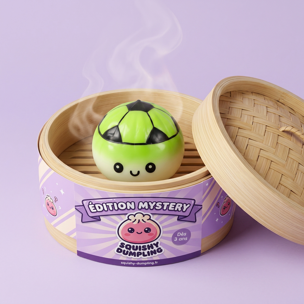 Mystery Dumpling Squishy Edycja Piłkarska w bambusowym koszyku