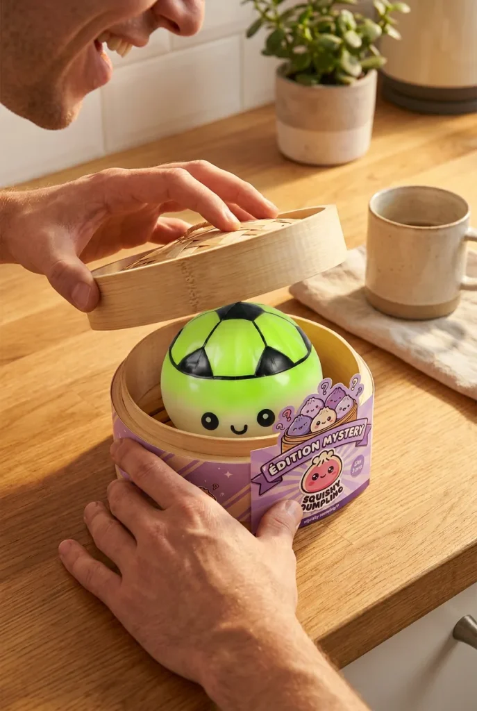 Mystery Dumpling Squishy Edycja Piłkarska podczas rozpakowywania