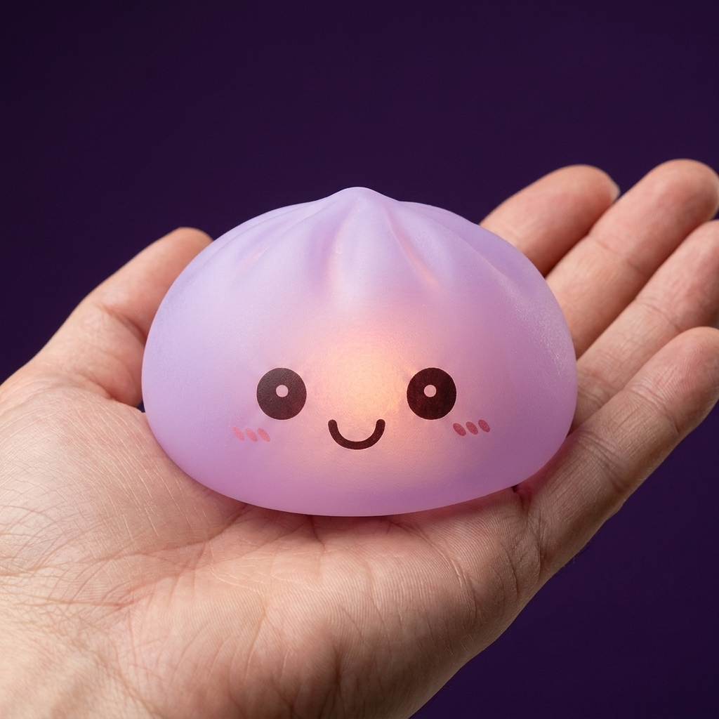 Mystery Squishy Dumpling – Świecąca Lampka Nocna w dłoni — porównanie rozmiaru