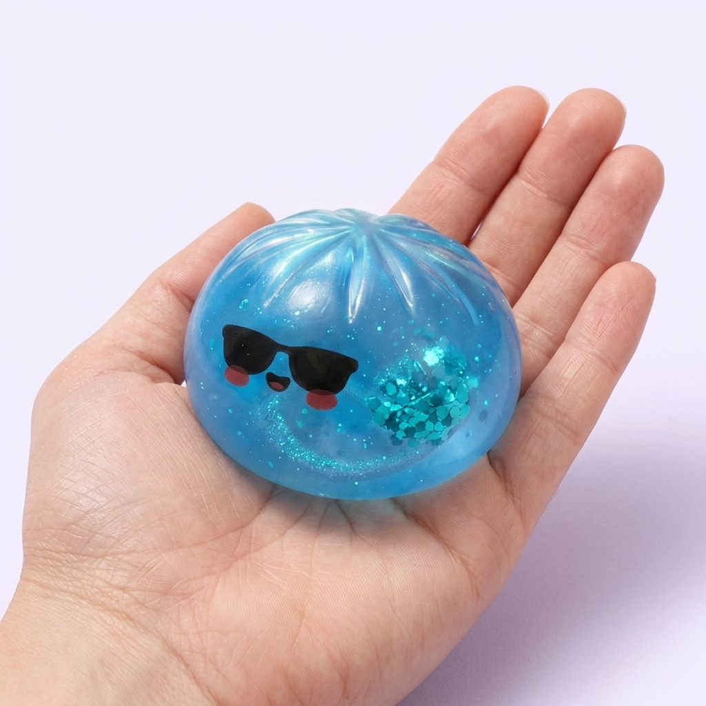Mystery Dumpling Squishy Edycja Letnia w dłoni — porównanie rozmiaru