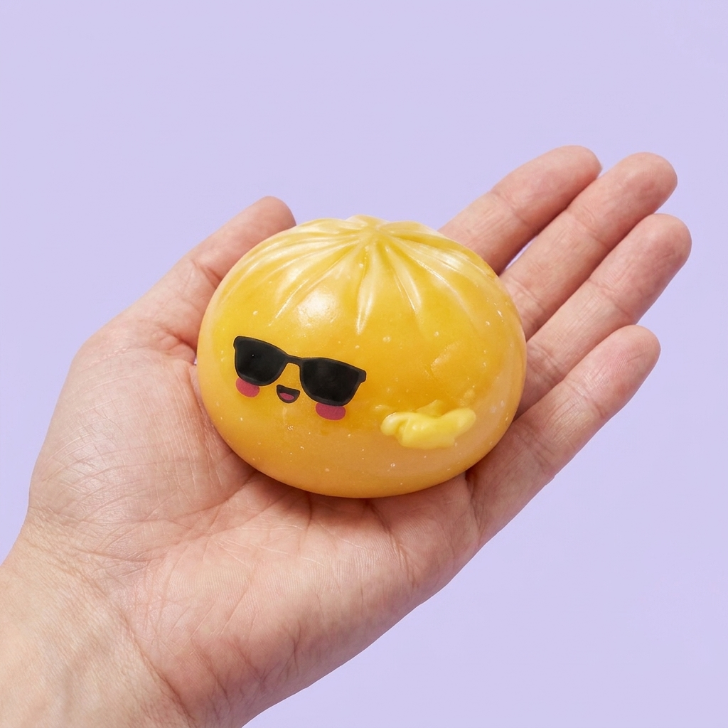 Mystery Dumpling Squishy w Okularach w dłoni — porównanie rozmiaru