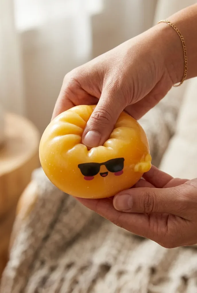 Mystery Dumpling Squishy w Okularach podczas ściskania