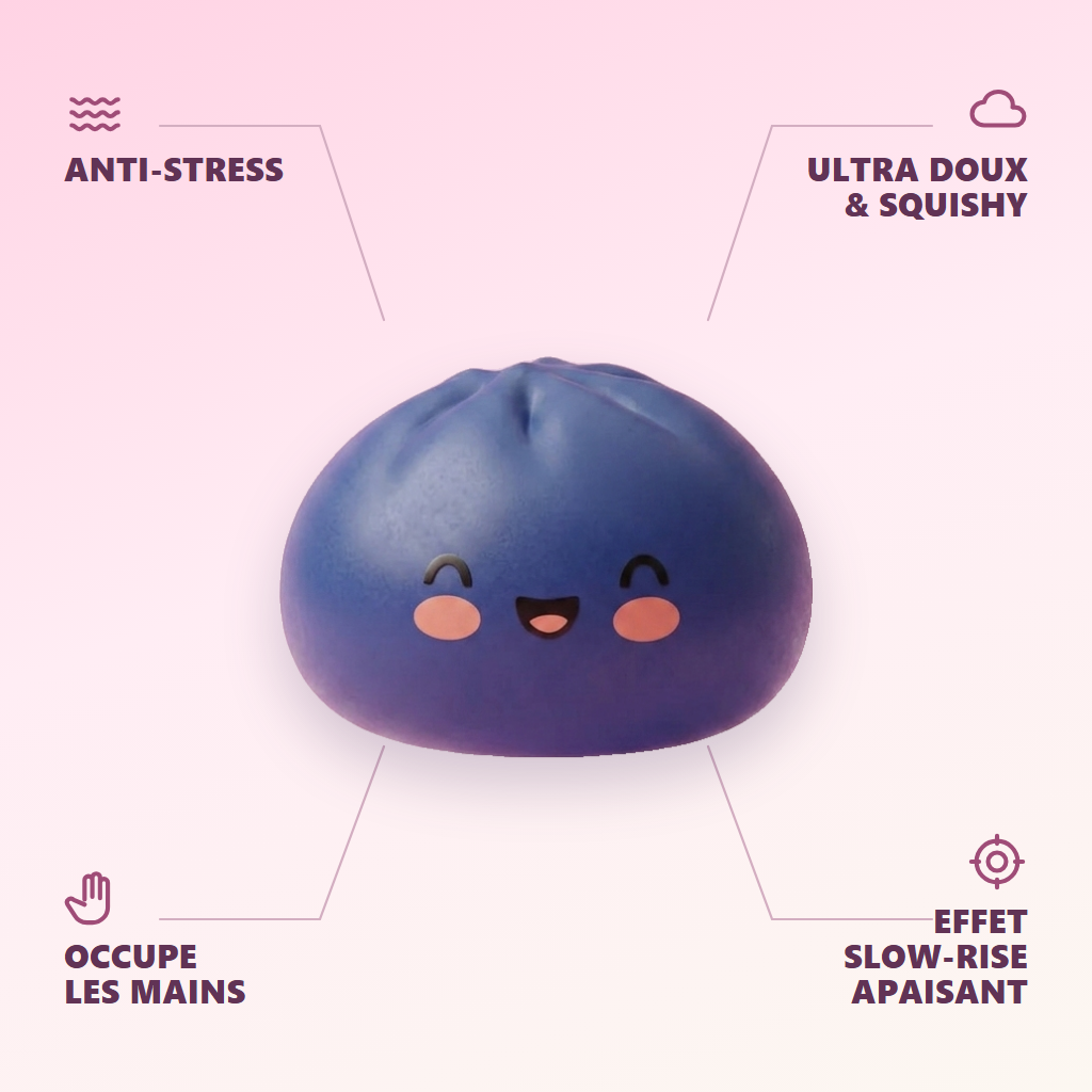 Dumpling Squishy Granatowy Nocna Głębia infografika: najważniejsze zalety
