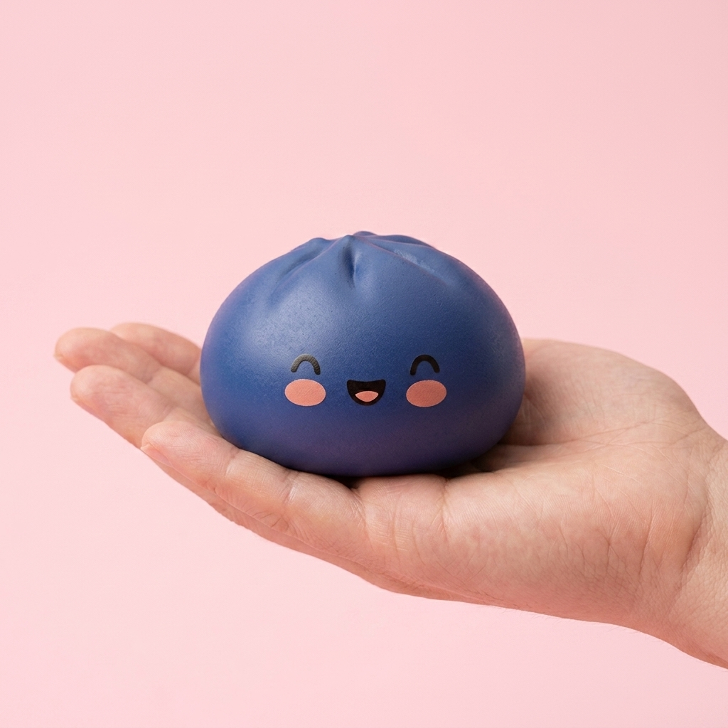 Dumpling Squishy Granatowy Nocna Głębia w dłoni — porównanie rozmiaru