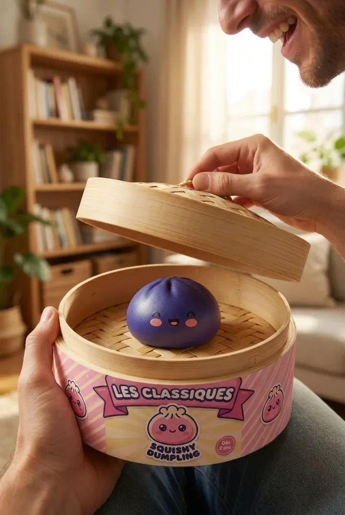 Dumpling Squishy Granatowy Nocna Głębia podczas rozpakowywania