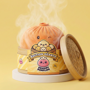 Giant Dumpling Squishy Pomarańczowy XXL w bambusowym koszyku