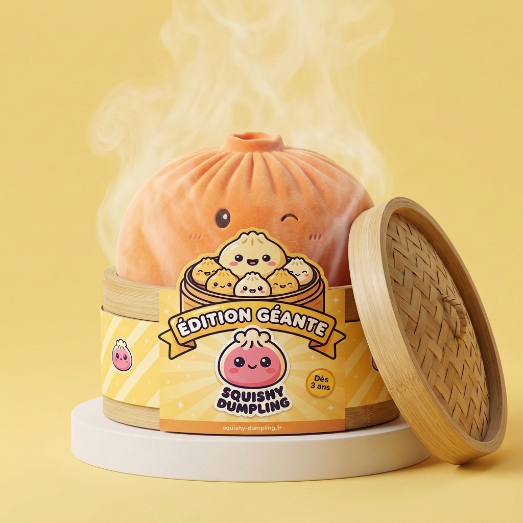 Giant Dumpling Squishy Pomarańczowy XXL w bambusowym koszyku