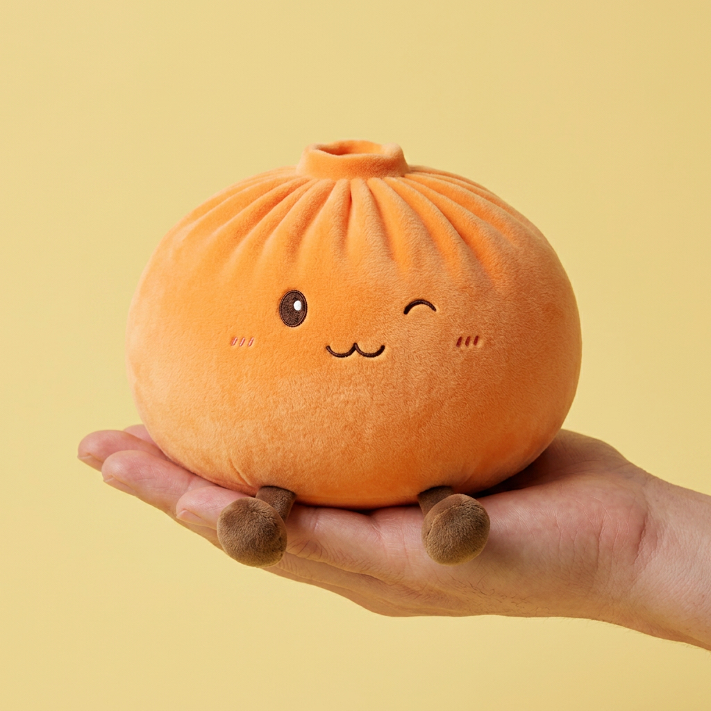 Giant Dumpling Squishy Pomarańczowy XXL w dłoni — porównanie rozmiaru