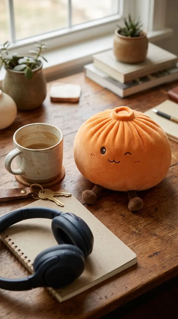 Giant Dumpling Squishy Pomarańczowy XXL na biurku