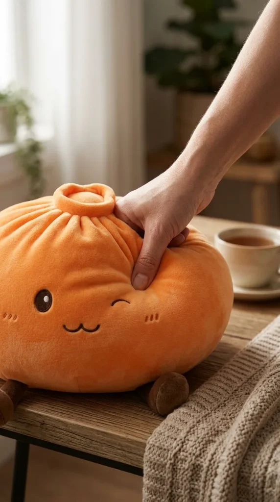 Giant Dumpling Squishy Pomarańczowy XXL podczas ściskania