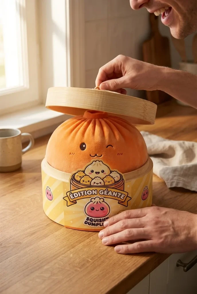 Giant Dumpling Squishy Pomarańczowy XXL podczas rozpakowywania