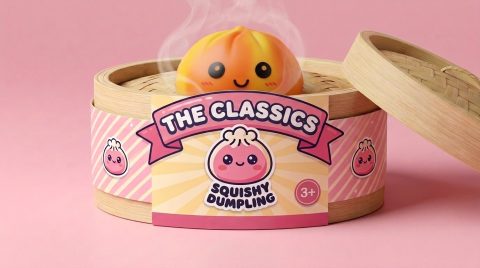 Squishy Dumpling Tie Dye Orange – Pomarańczowy Marmurek w bambusowym koszyku