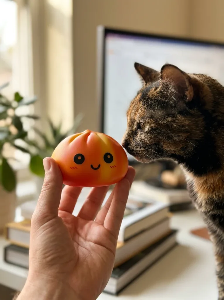 Squishy Dumpling Tie Dye Orange – Pomarańczowy Marmurek z pluszakiem