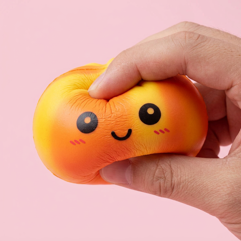 Squishy Dumpling Tie Dye Orange – Pomarańczowy Marmurek efekt slow-rise w akcji
