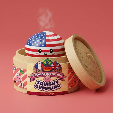 Squishy Dumpling USA Flaga Ameryki w bambusowym koszyku