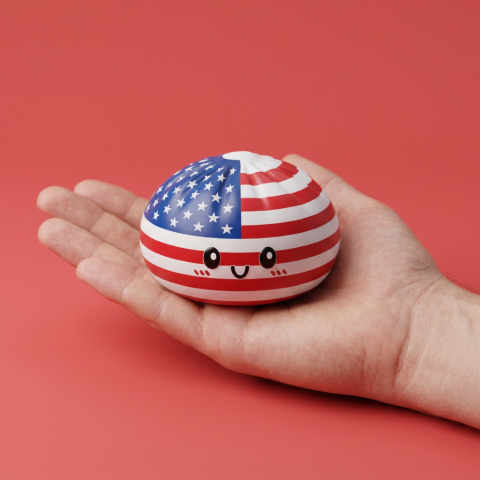 Squishy Dumpling USA Flaga Ameryki w dłoni — porównanie rozmiaru