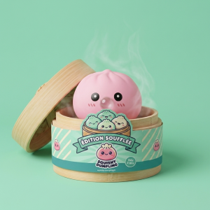 Dumpling Squishy Różowy Pufiasty w bambusowym koszyku