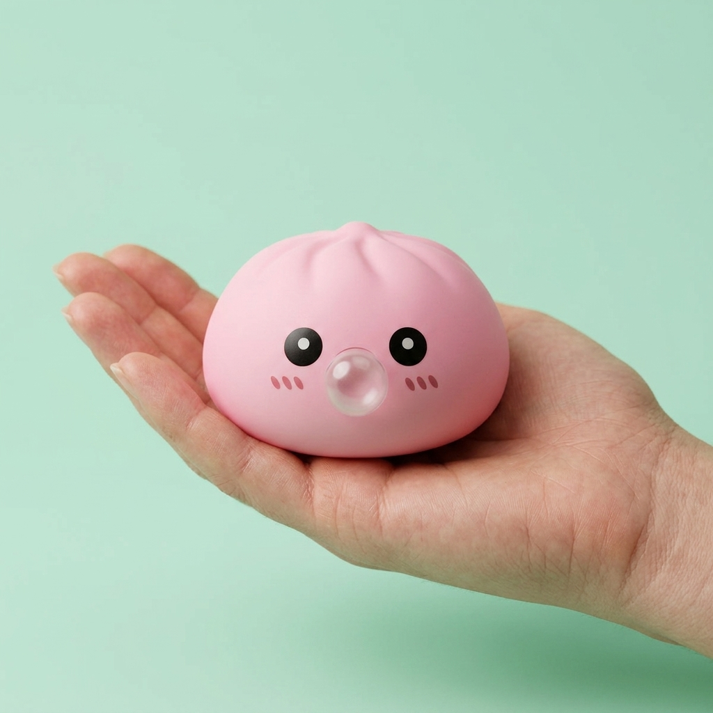 Dumpling Squishy Różowy Pufiasty w dłoni — porównanie rozmiaru