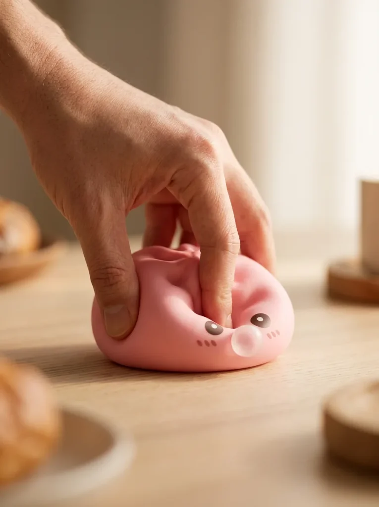 Dumpling Squishy Różowy Pufiasty podczas ściskania