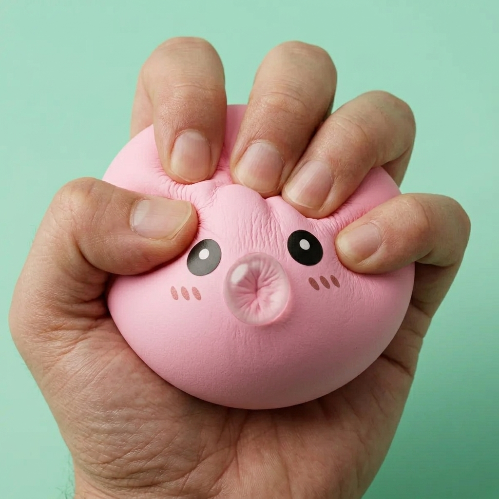 Dumpling Squishy Różowy Pufiasty efekt slow-rise w akcji