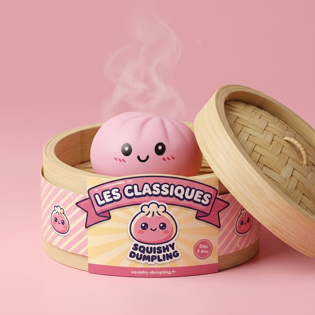 Pink Squishy Dumpling Kwiatowa Słodycz w bambusowym koszyku