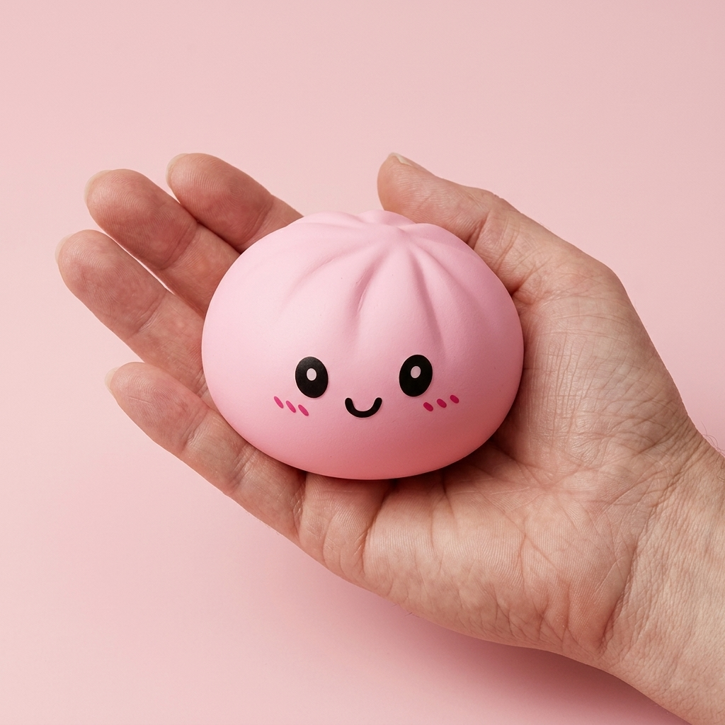 Pink Squishy Dumpling Kwiatowa Słodycz w dłoni — porównanie rozmiaru