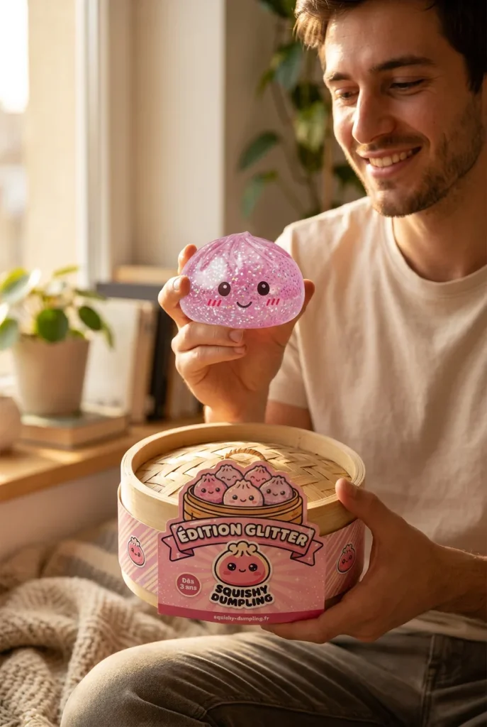 Glitter Dumpling Squishy Róż Kawaii z pudełkiem