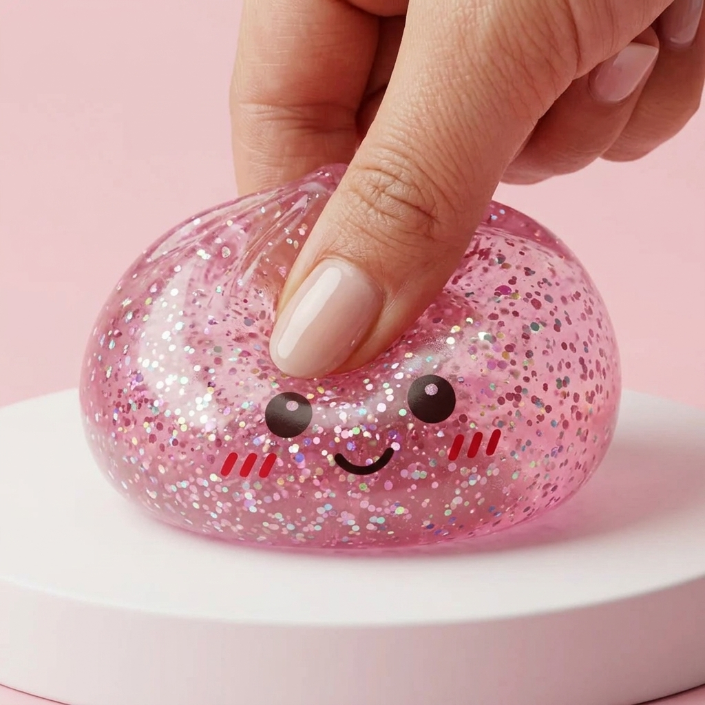 Glitter Dumpling Squishy Róż Kawaii efekt slow-rise w akcji