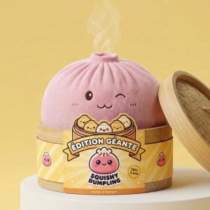 Squishy Dumpling Toy Różowy Gigant w bambusowym koszyku