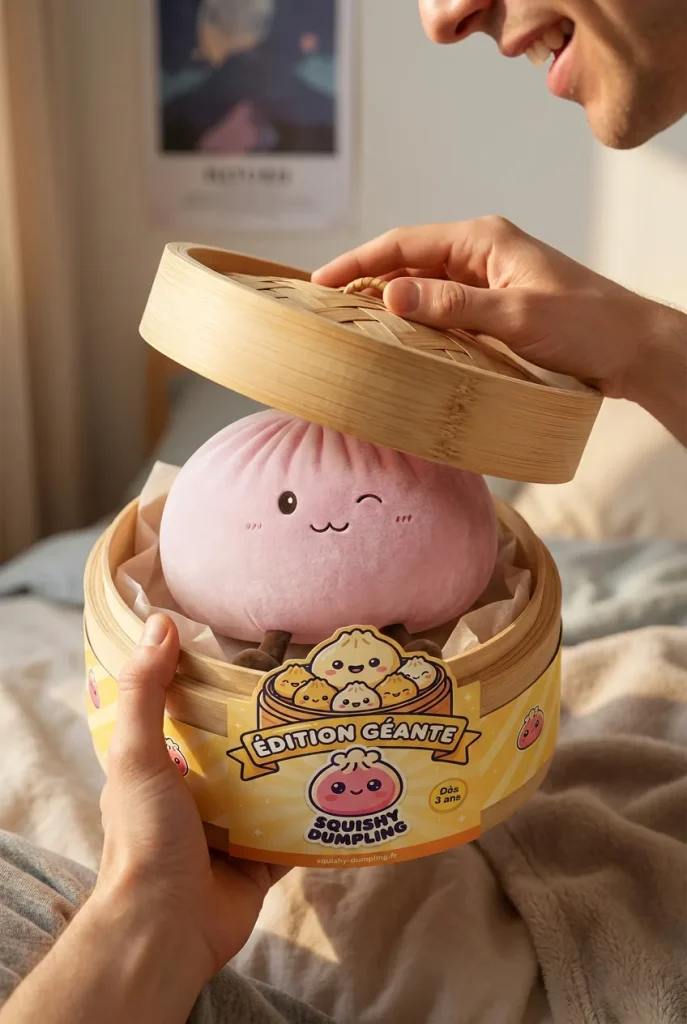 Squishy Dumpling Toy Różowy Gigant podczas rozpakowywania
