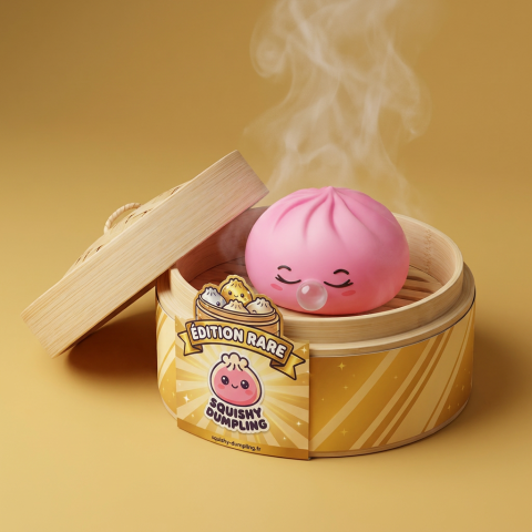 Dumpling Squishy Rose Rare Blow Kolekcjonerski w bambusowym koszyku