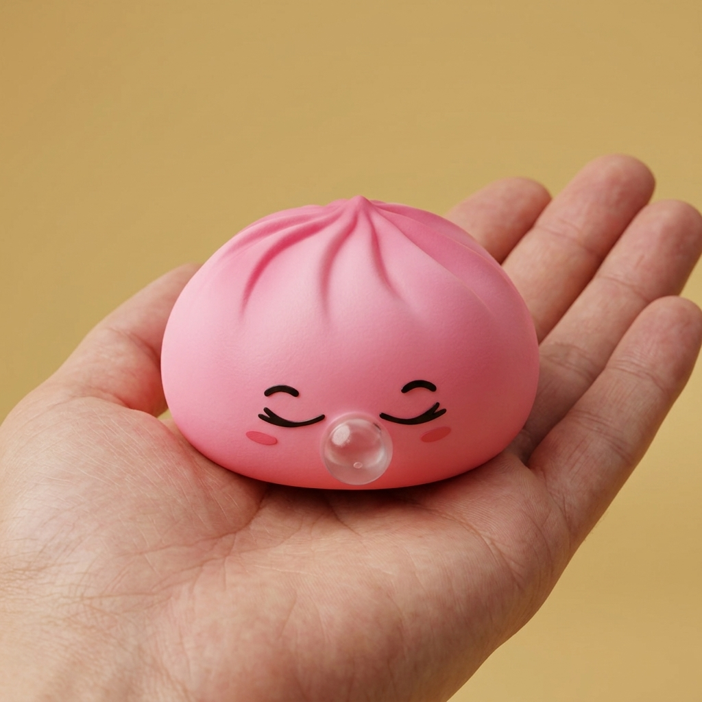 Dumpling Squishy Rose Rare Blow Kolekcjonerski w dłoni — porównanie rozmiaru