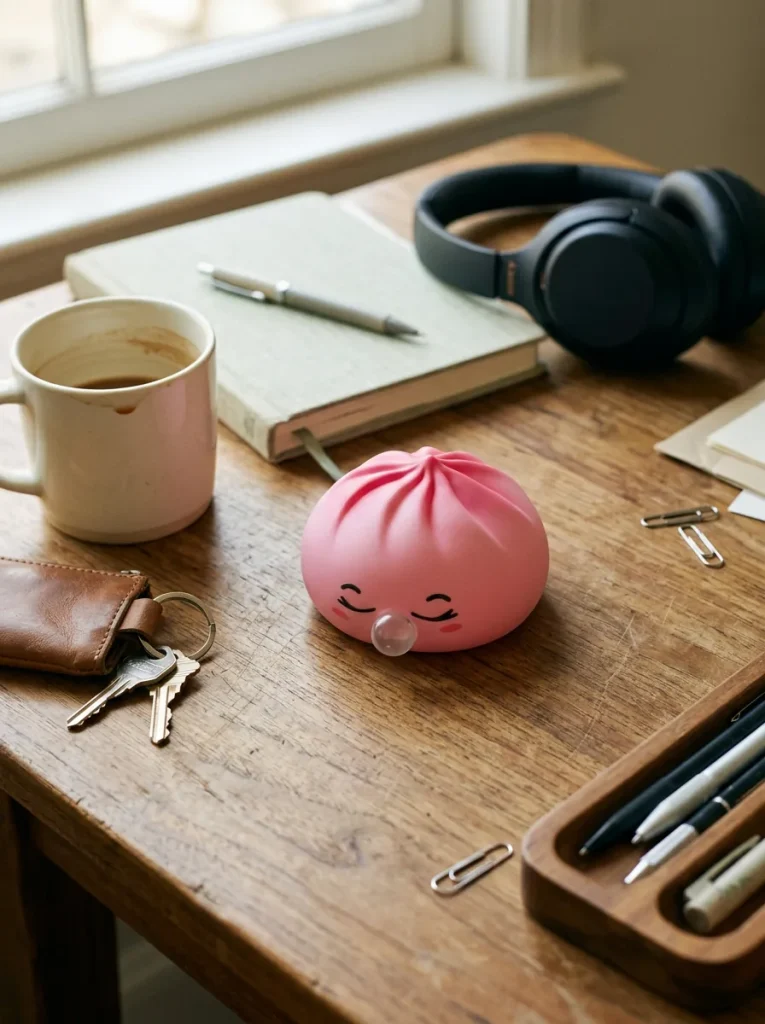 Dumpling Squishy Rose Rare Blow Kolekcjonerski na biurku