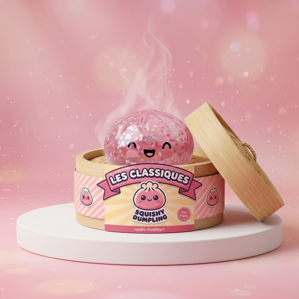 Dumpling Squishy Rose Sparkle Guma Balonowa w bambusowym koszyku
