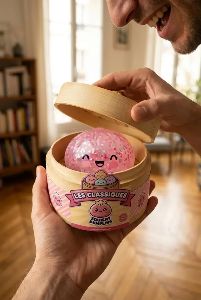 Dumpling Squishy Rose Sparkle Guma Balonowa podczas rozpakowywania