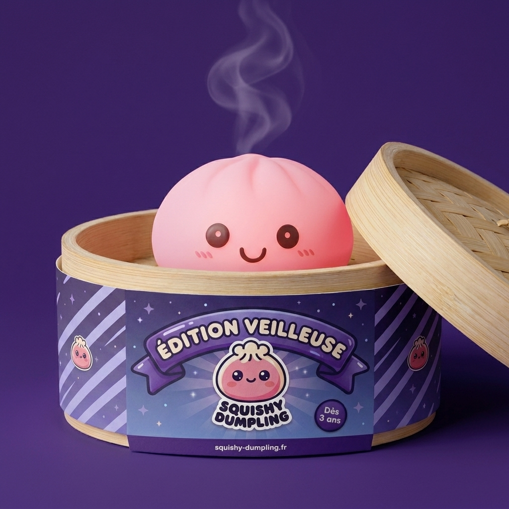 Dumpling Squishy Lampka Nocna Delikatny Róż w bambusowym koszyku