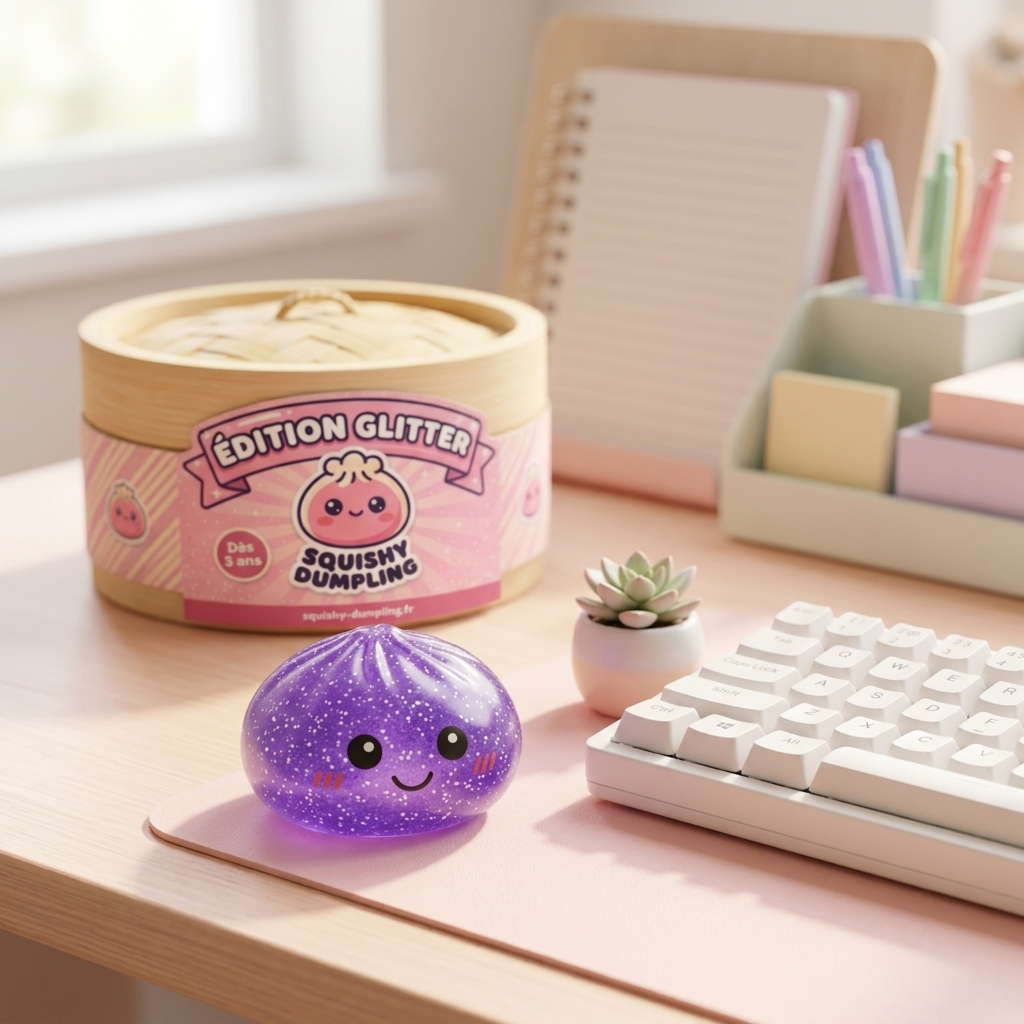 Glitter Dumpling Squishy Fioletowy Sen w codziennej aranżacji