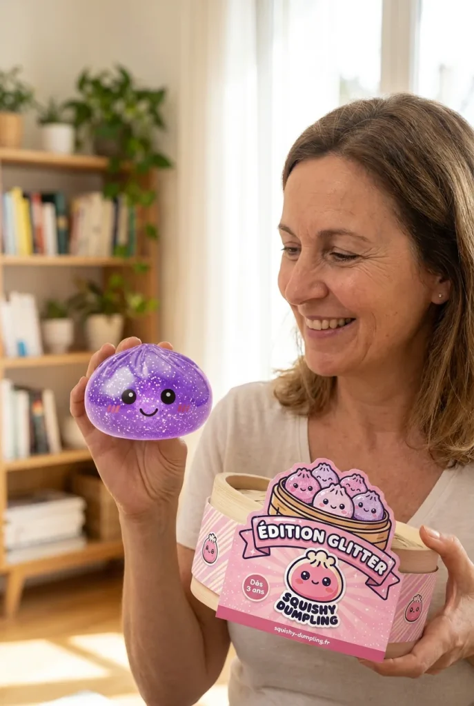 Glitter Dumpling Squishy Fioletowy Sen z pudełkiem