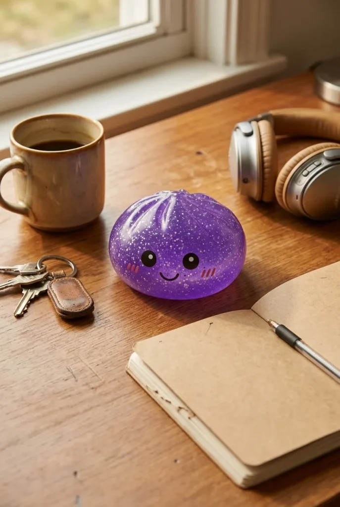 Glitter Dumpling Squishy Fioletowy Sen na biurku