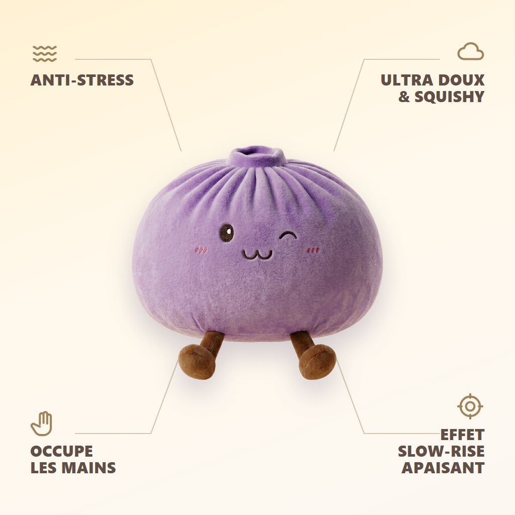 Giant Dumpling Squishy Fioletowy infografika: najważniejsze zalety