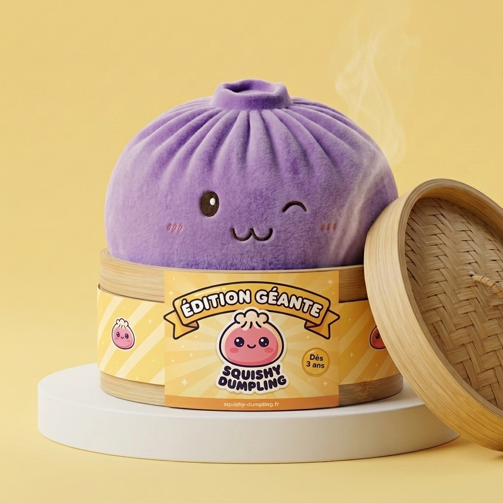 Giant Dumpling Squishy Fioletowy w bambusowym koszyku
