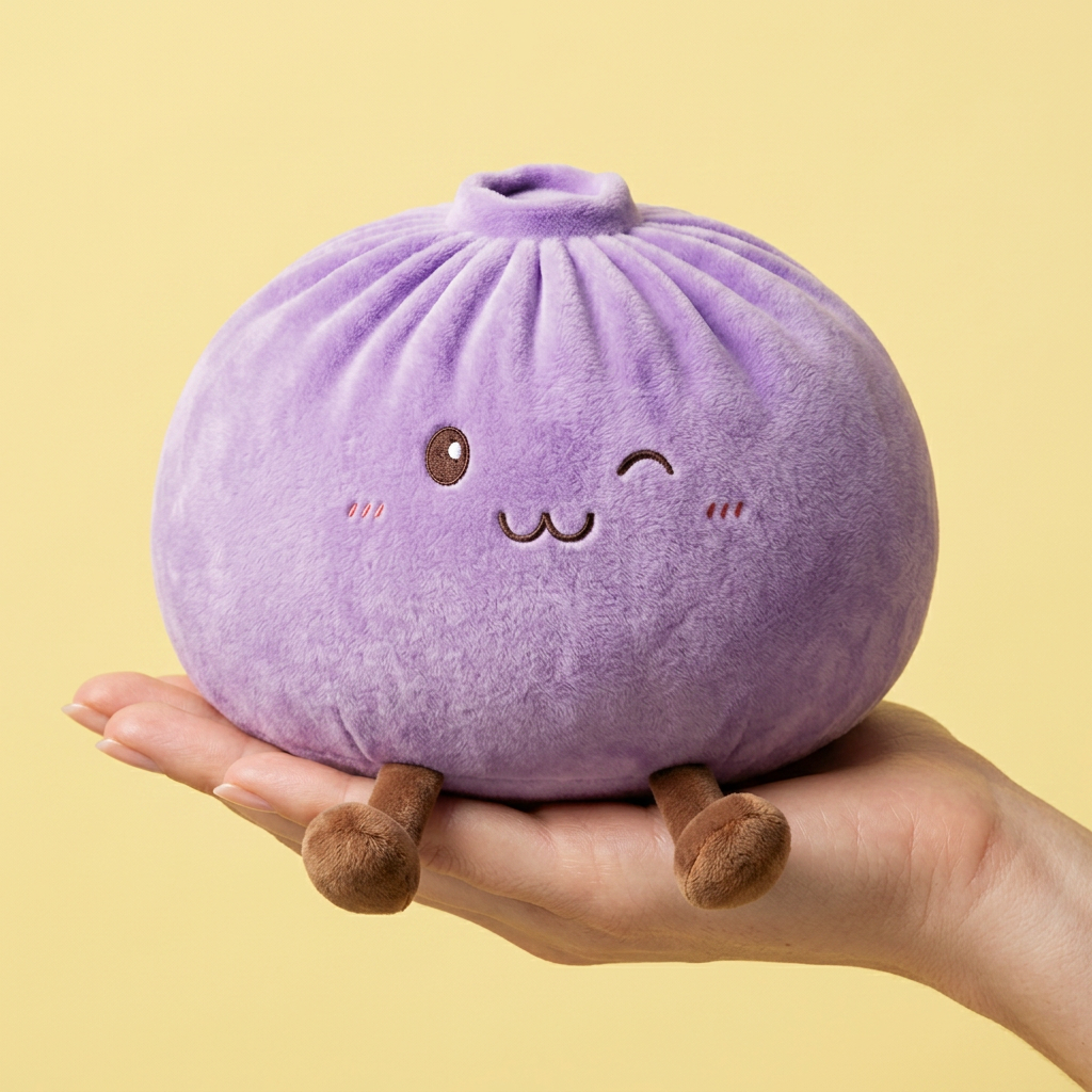 Giant Dumpling Squishy Fioletowy w dłoni — porównanie rozmiaru
