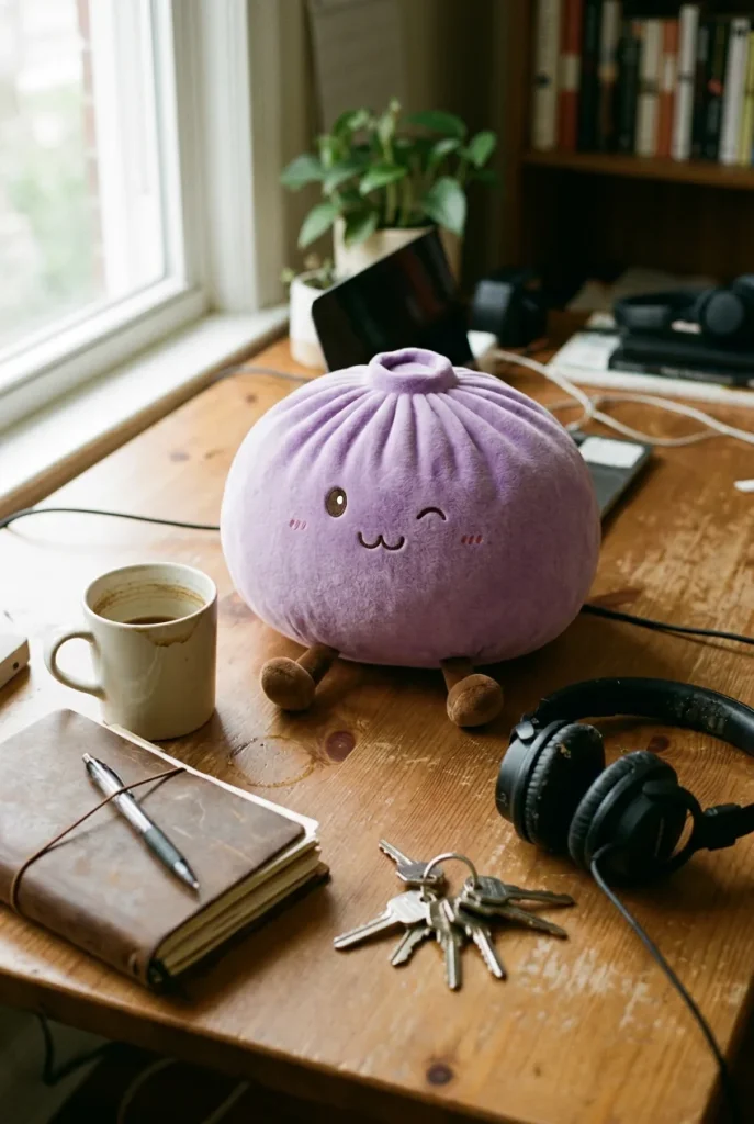 Giant Dumpling Squishy Fioletowy na biurku