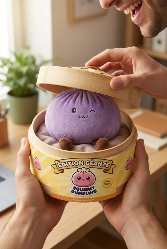 Giant Dumpling Squishy Fioletowy podczas rozpakowywania